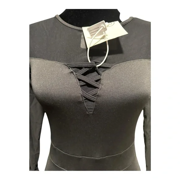 Dance & Sway Black Ballroom Dance Dress Size Large Full Skirt Sheer Long Sleeve - Picture 4 of 15